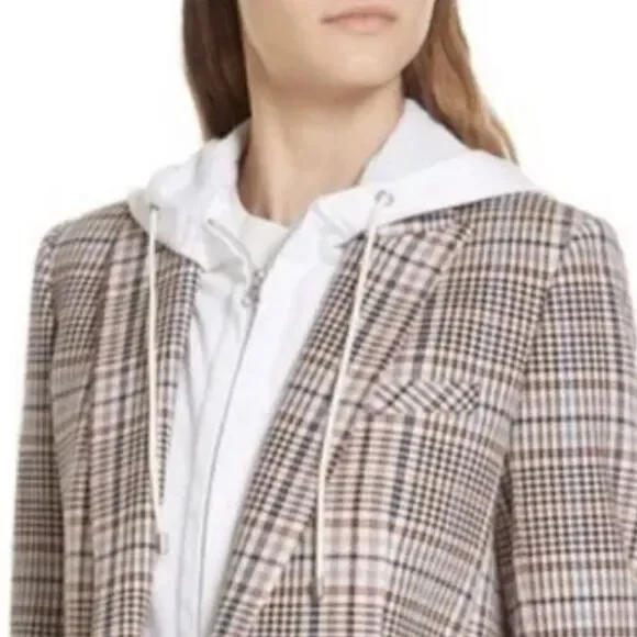 New Veronica Beard FULLER CHECK SINGLE-BUTTON DICKEY JACKET Cream Blue/ Rose Sz2